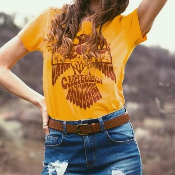 Joshua Tree CA Eagle mustard graphic tee boho - Picture 3 of 3
